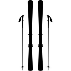 All Mountain Ski / Carving Ski / Freeride Ski modern equipment. Ski ,Ski binding and Ski pole for winter sports realistic silhouette