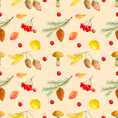 Watercolor clipart gold autumn hand drawn seamless patterns