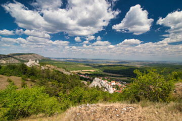 Fototapeta na wymiar View from Table mountain to Orphans castle in Moravia region. Palava. Czech Republic.