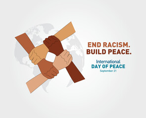 End Racism, Build peace. International Day of Peace. Illustration concept present peace world. International Peace Day illustration.  - obrazy, fototapety, plakaty