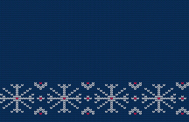 Knitted seamless border. Snowflakes on blue background. Ornament for winter sweater - 530633881
