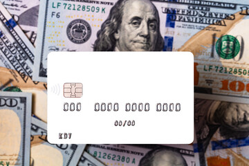 Transparent debit card and US 100 dollar banknote