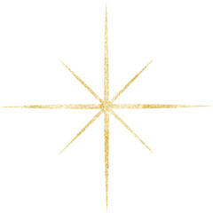 Golden star, snowflake, gold texture. Isolated png illustration, transparent background. Asset for overlay, cards, montage, collage, pattern. Christmas and New Year concept.