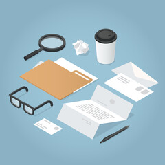 Isometric Paper Work Concept Illustration