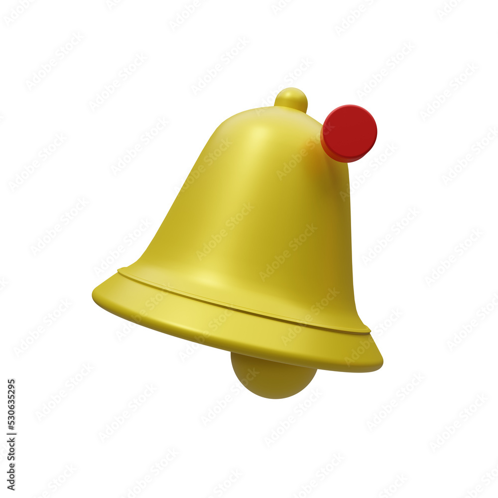 Poster 3d minimal notification bell icon. yellow ringing bell with new notification for social media remind