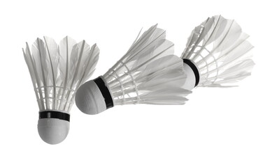 Fototapeta na wymiar Badminton balls in fly isolated on white