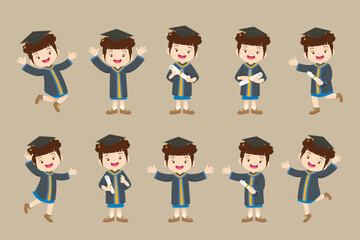 smiling graduate students in graduation gowns holding diplomas