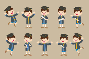 smiling graduate students in graduation gowns holding diplomas