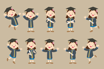 smiling graduate students in graduation gowns holding diplomas