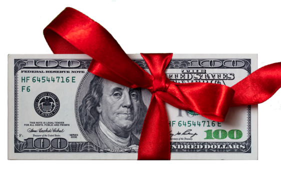 100 dollar banknotes with bow on transparent background - Powered by Adobe