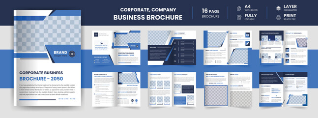 16 pages corporate business presentation guide company profile template, Annual report, A4 size, brochure template design