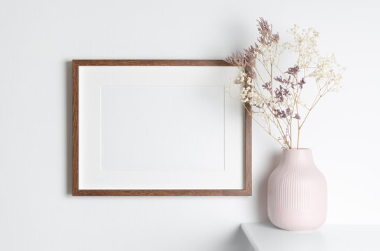Blank wooden frame mockup with copy space