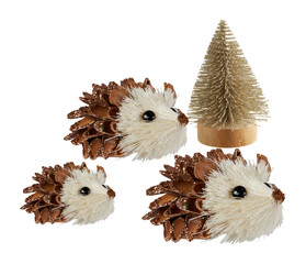 Christmas decorations with dried pine flowers and raccoons clipping path transparent background
