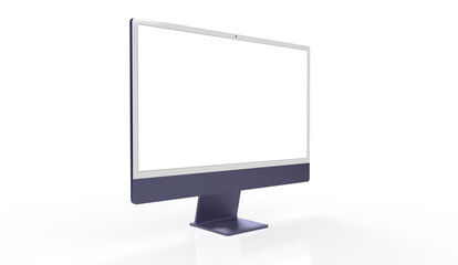 Trendy realistic thin frame monitor mock up with blank white screen