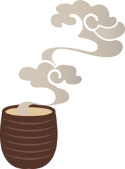 Cartoon Chinese style tea cup with hot tea