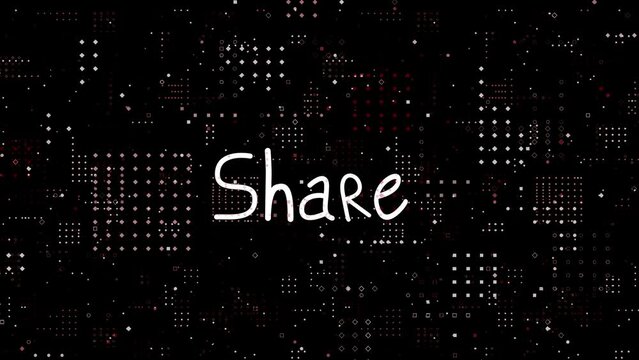 Animation of share text over spots on black background