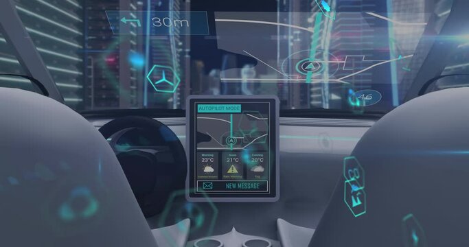 Animation of icons and data processing over car interior