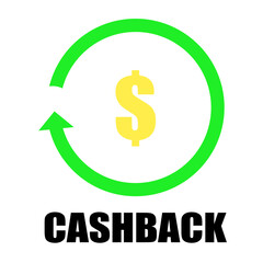 Cashback badge. Money refund. Financial services. Vector illustration on white background Cash back service, financial payment label
 