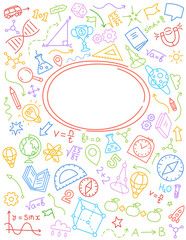 Fototapeta na wymiar School yearbook cover. Copy space. Sketch doodle background. Hand drawn vector line. Editable stroke size.