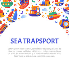 Sea and Water Transport Banner Design for Seafaring and Marine Cruise Vector Template