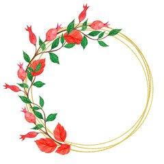 Frame of autumn leaves, watercolor illustration isolated on white background.  For Thanksgiving cards or posters, Halloween, harvest.