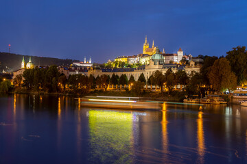 Fototapeta na wymiar The Vltava River night view in Prague 