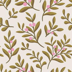 Fototapeta na wymiar Floral vector seamless pattern. Delicate botanical wallpaper. Repeatable background with leaves and flowers