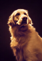 A realistic digital painting portrait of a cute Golden Retriever dog