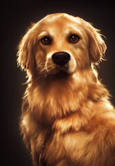 A realistic digital painting portrait of a cute Golden Retriever dog