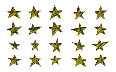 Set of Colored Vector illustration of hand drawn doodle stars symbol pattern by using ballpoint to draw with shade and color