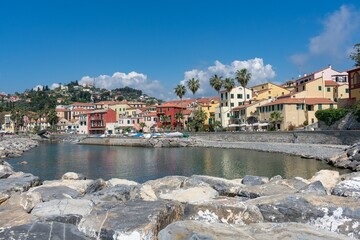 Beautiful view of the Ligurian coast of Ponente in Imperia Province, Italy