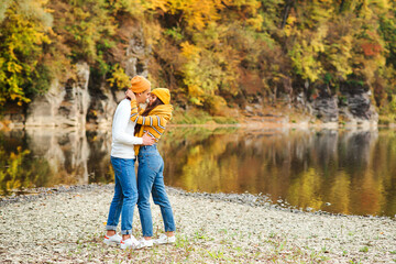 Love. Fashionable couple outdoors. Fashion, people and lifestyle. Stylish couple in autumn outfit.