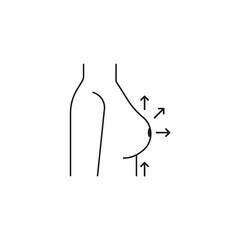 Breast size augmentation of woman, line icon. Full shape and big size. Plastic surgery, lifting of breast side view. Vector illustration
