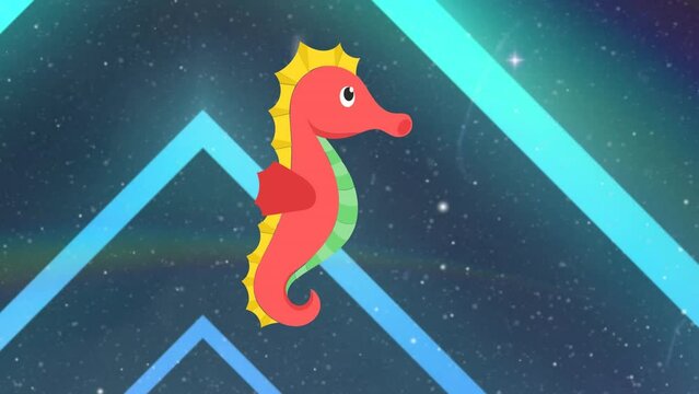 Animation of sea horse over shapes