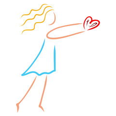 girl holding a heart with a cross and ichthyus in outstretched hands, evangelism and volunteering, abstract colorful pattern