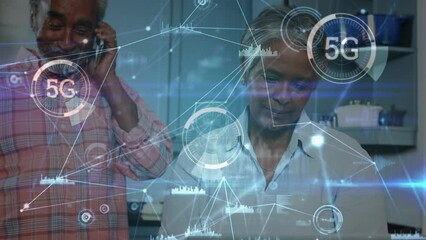 Animation of network of connections with data processing over senior african american couple - Powered by Adobe