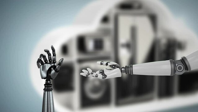 Animation of robotic hands over blurred background
