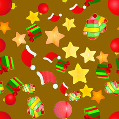 christmas seamless background with hats, stars and giftboxes