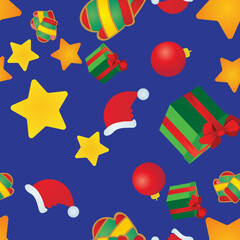 pattern with christmas decorations blue background