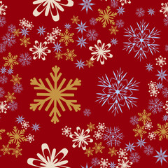 Fototapeta na wymiar snowflakes on red background seamless pattern