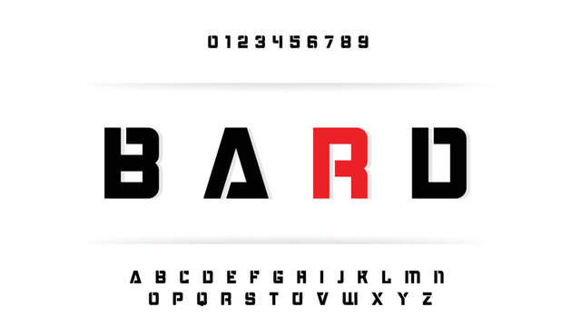 BARD Sports minimal tech font letter set. Luxury vector typeface for company. Modern gaming fonts logo design.