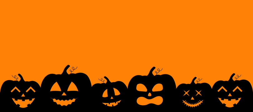 Black pumpkins silhouette. Halloween banner background with Jack o lantern. Vector illustration