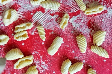 Sliced pasta dough ready to be cooked