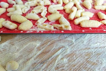 Sliced pasta dough ready to be cooked
