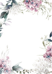 Floral frame, Flower border, Greeting card with flowers, can be used as invitation card for wedding, birthday and other holiday and  summer background. Botanical art. Watercolor   