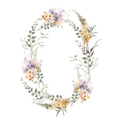 Floral wreath, Greeting card with flowers, can be used as invitation card for wedding, birthday and other holiday and  summer background.