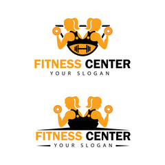 Fitness and bodybuilding women club logo design template vector.