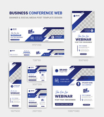 Business Conference live webinar banner invitation and social media post  Cover ads banner template background design bundle