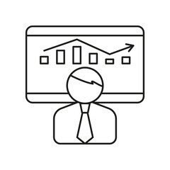 Businessman, monitor, analytics concept line icon. Simple element illustration. Businessman, monitor, analytics concept outline symbol design from business set on white background