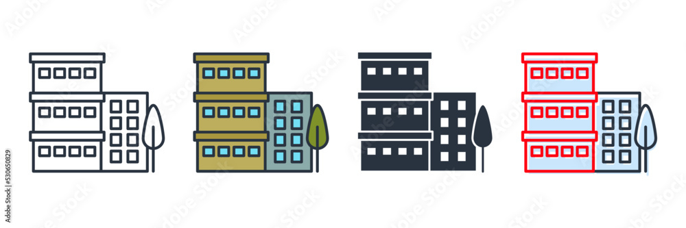 Poster condo building icon logo vector illustration. architecture building symbol template for graphic and 